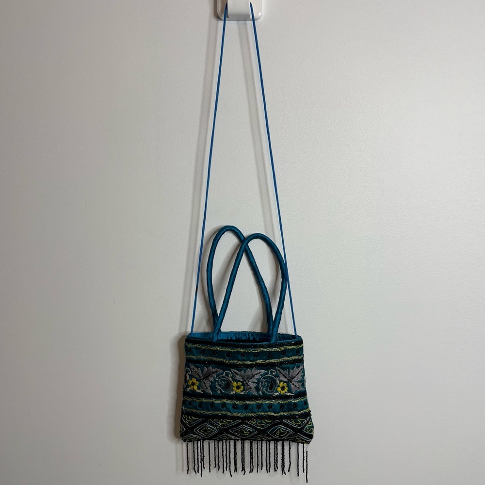 Elegant Floral Embroidered and Beaded Shoulder Bag